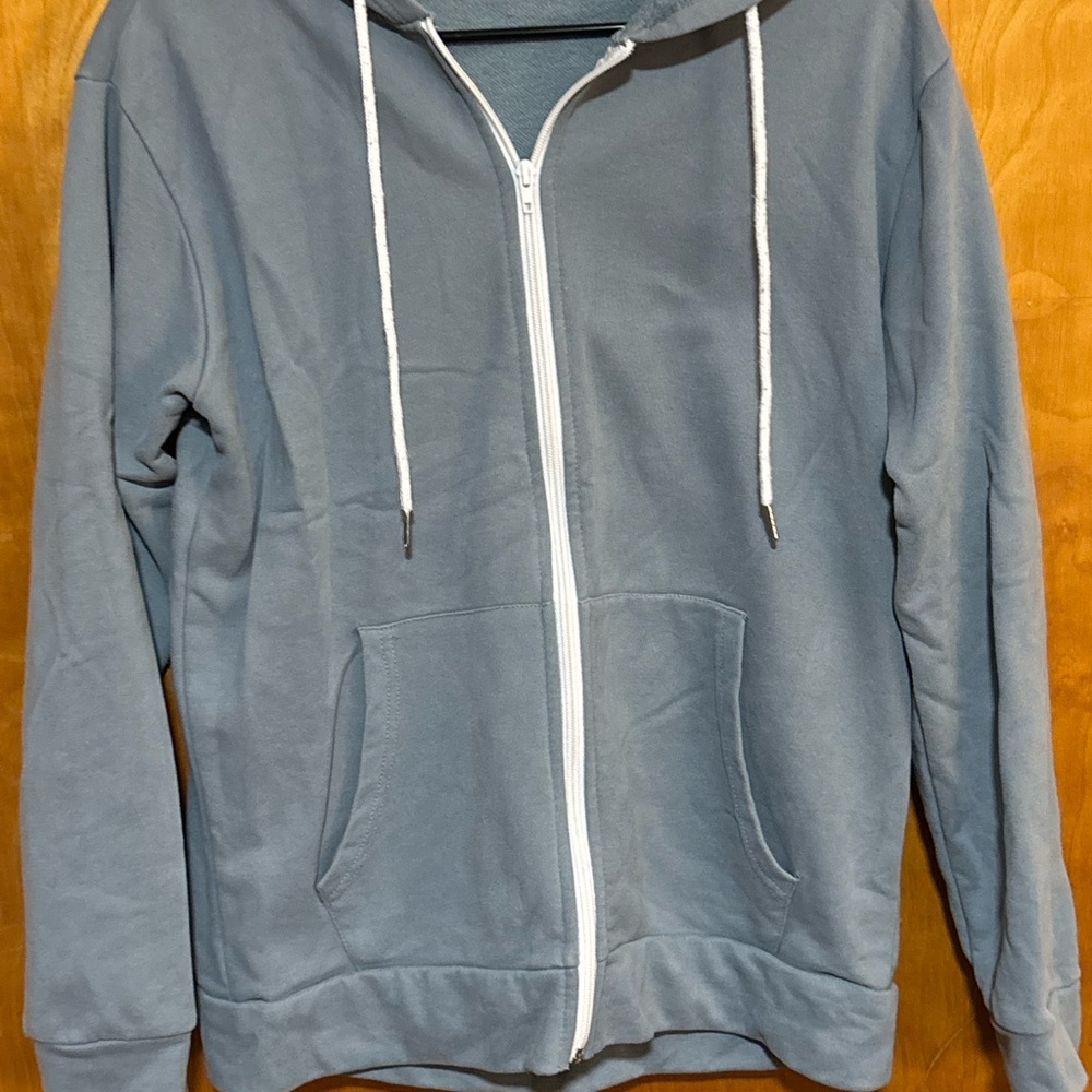Amazon Women's Light Blue Full-Zip Hoodie with Drawstrings